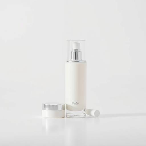Fotografia de um produto de beleza em um fundo minimalista, destacando suas qualidades e embalagem.